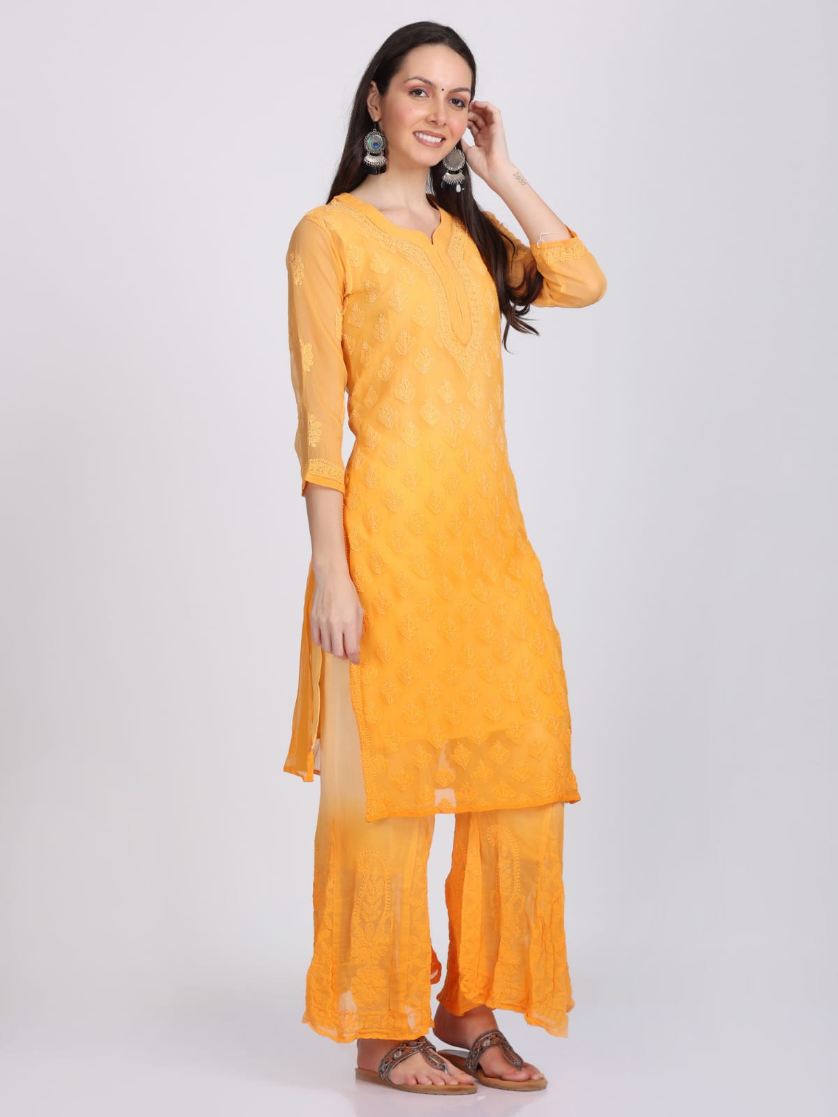 Chikankari Ombre Dyed Kurta,Sharara,Dupatta With Inner