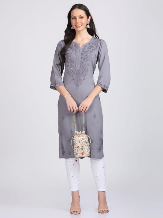 Mukaish Rayon kurta With Mukaish Work Trouser With Double Pocket
