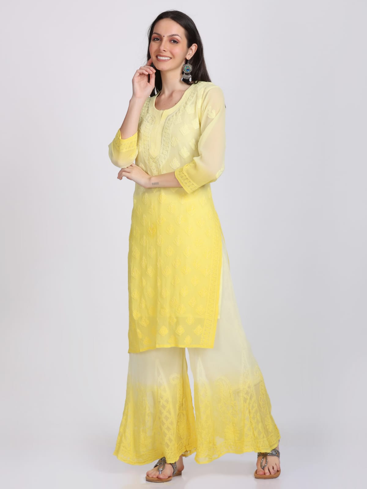 Chikankari Ombre Dyed Kurta,Sharara,Dupatta With Inner