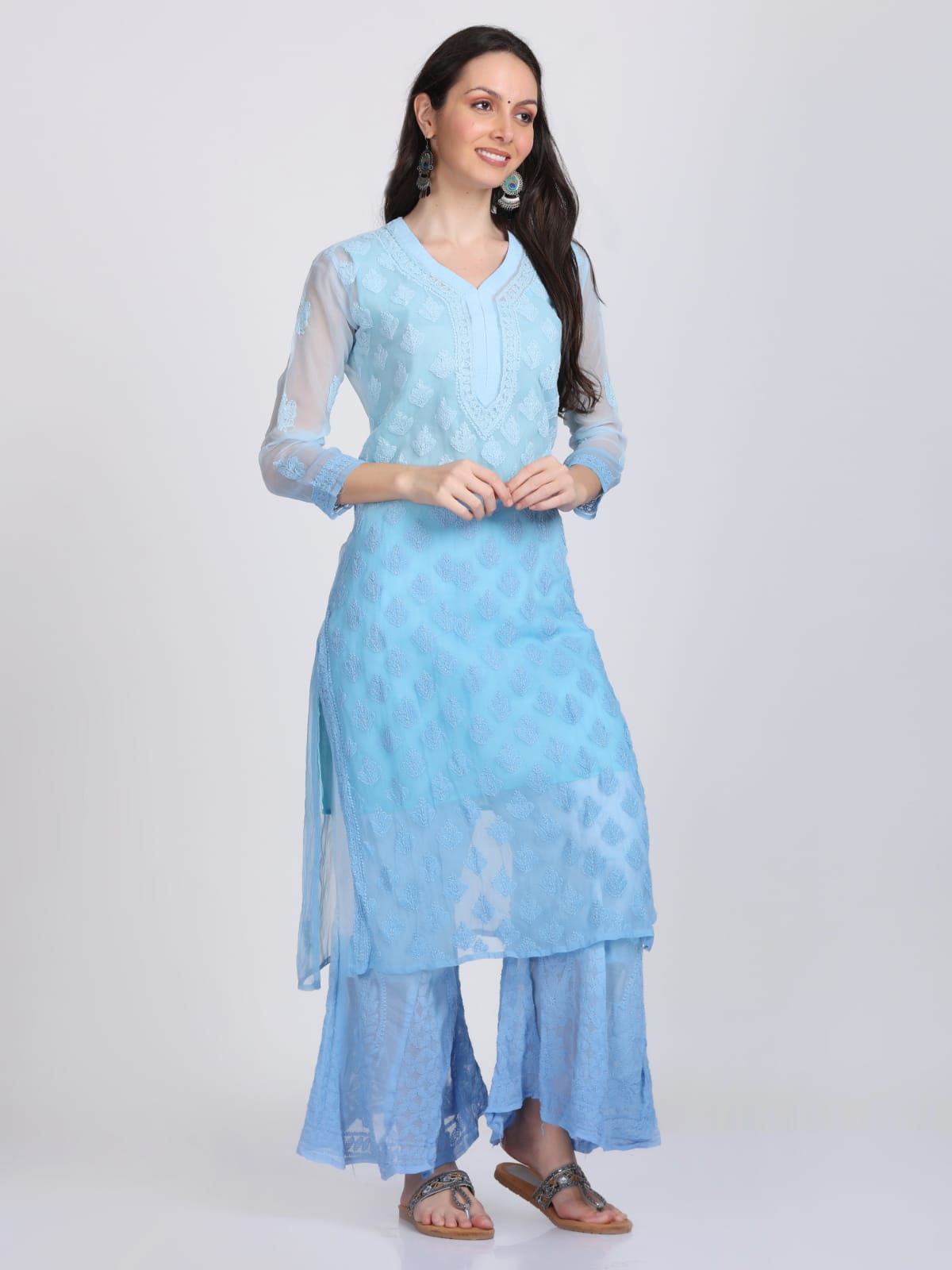Chikankari Ombre Dyed Kurta,Sharara,Dupatta With Inner