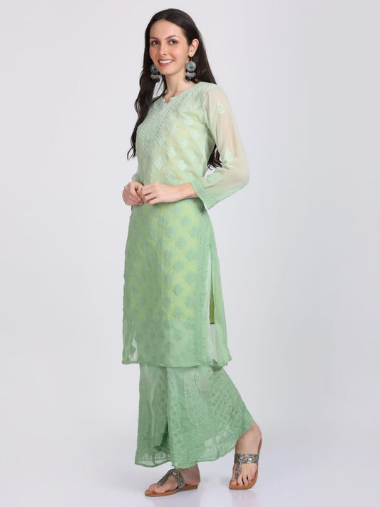 Chikankari Ombre Dyed Kurta,Sharara,Dupatta With Inner